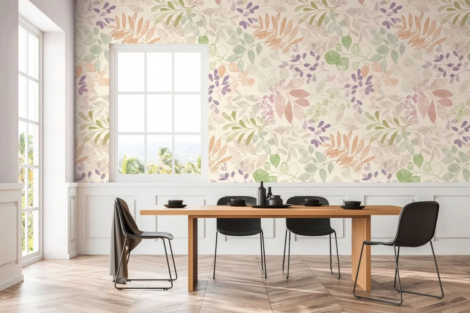 Vliestapete Tropisch Aquarell Creme Bunt 39693-1
