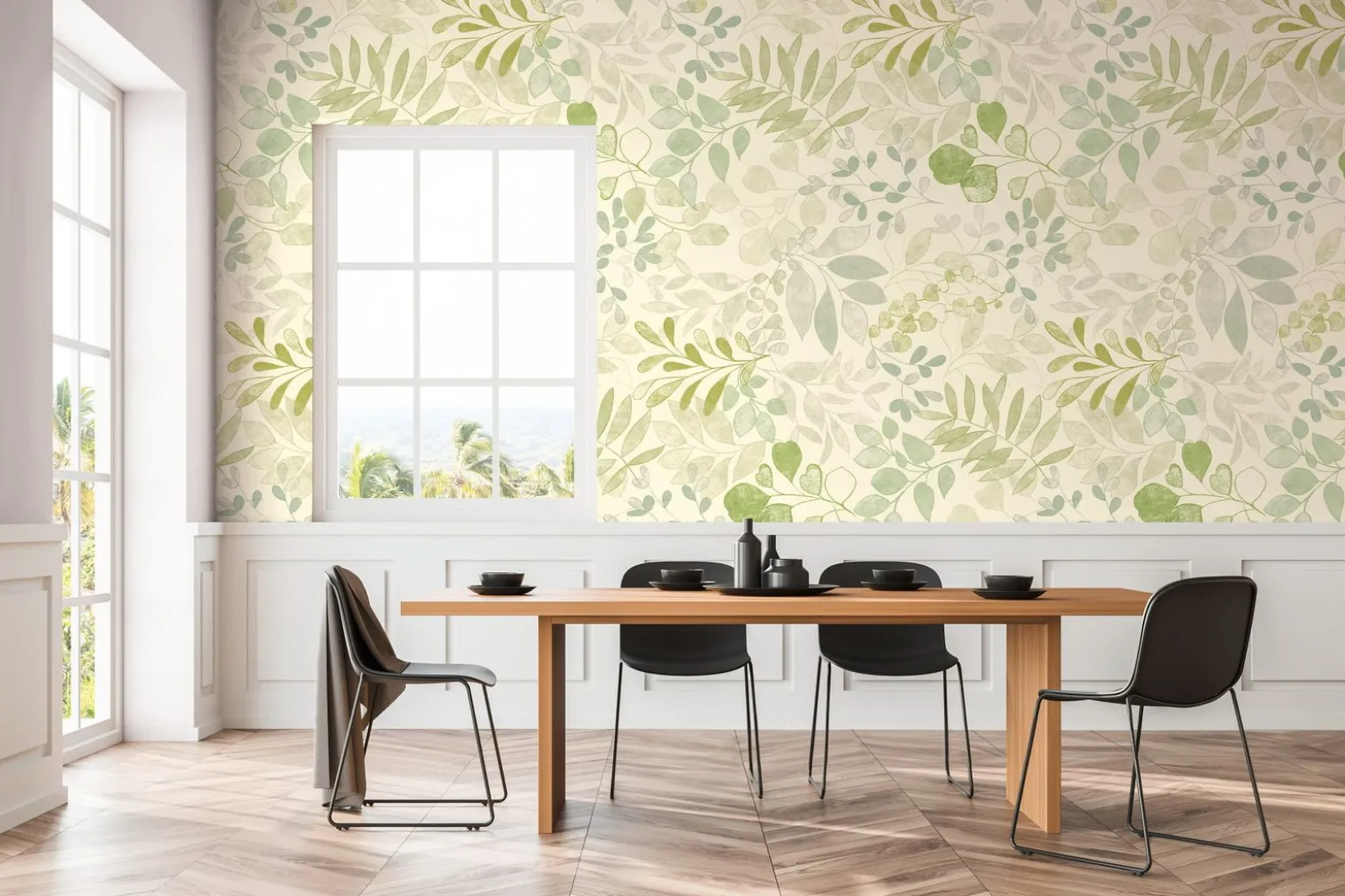 Vliestapete Tropisch Aquarell Creme Grün 39693-2