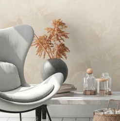 Vliestapete Tropisch Blätter Beige Creme 38663-3