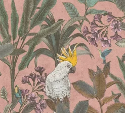 Vliestapete Tropisch Blätter Rosa Beige Grün 39748-1