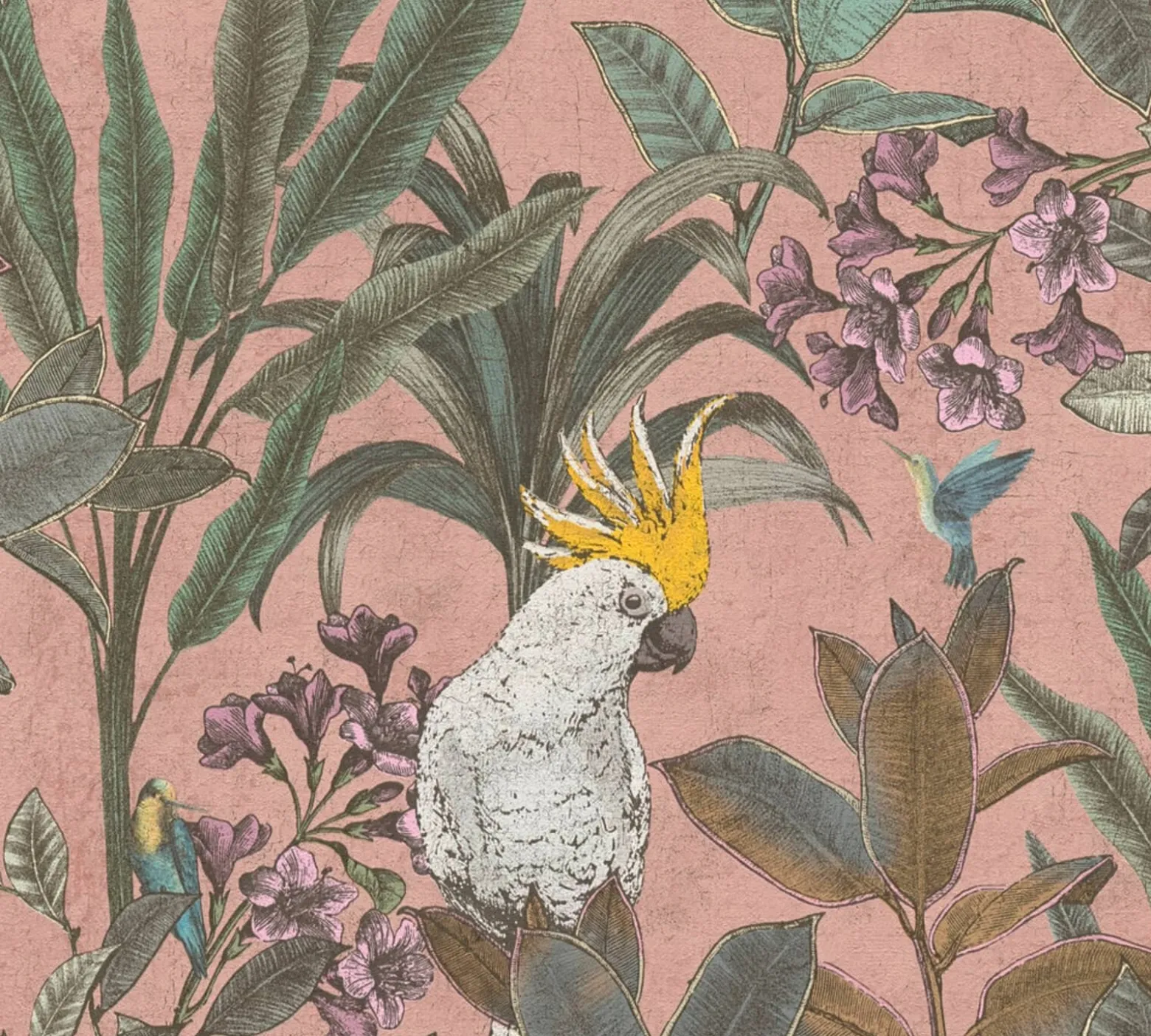 Vliestapete Tropisch Blätter Rosa Beige Grün 39748-1