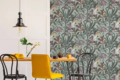 Vliestapete Tropisch Blätter Grün Blau Creme 39748-2