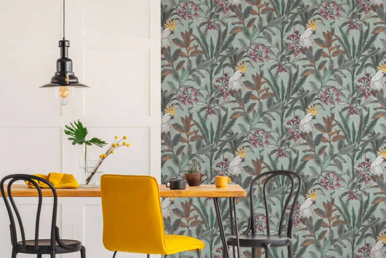 Vliestapete Tropisch Blätter Grün Blau Creme 39748-2