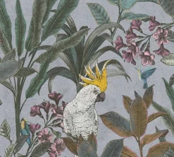 Vliestapete Tropisch Blätter Blau Grau Grün 39748-3