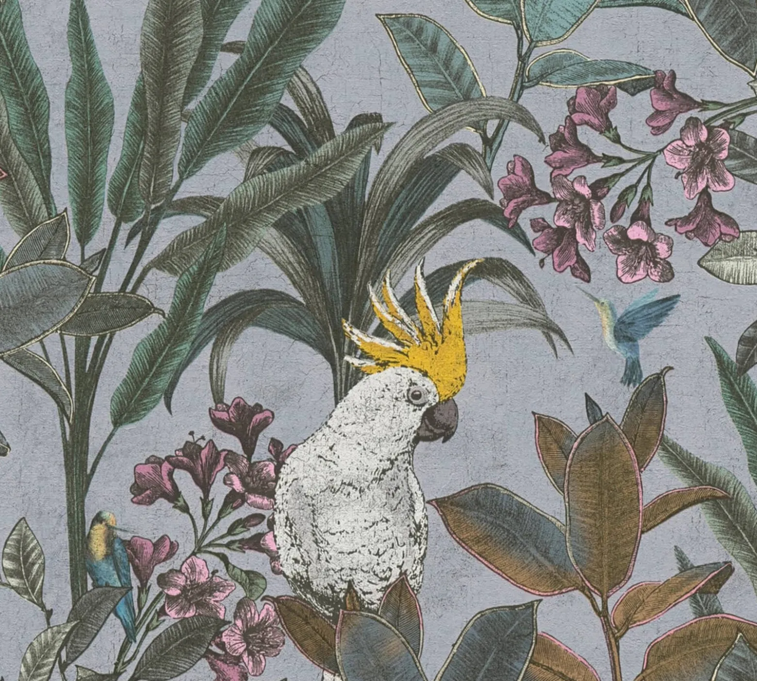 Vliestapete Tropisch Blätter Blau Grau Grün 39748-3