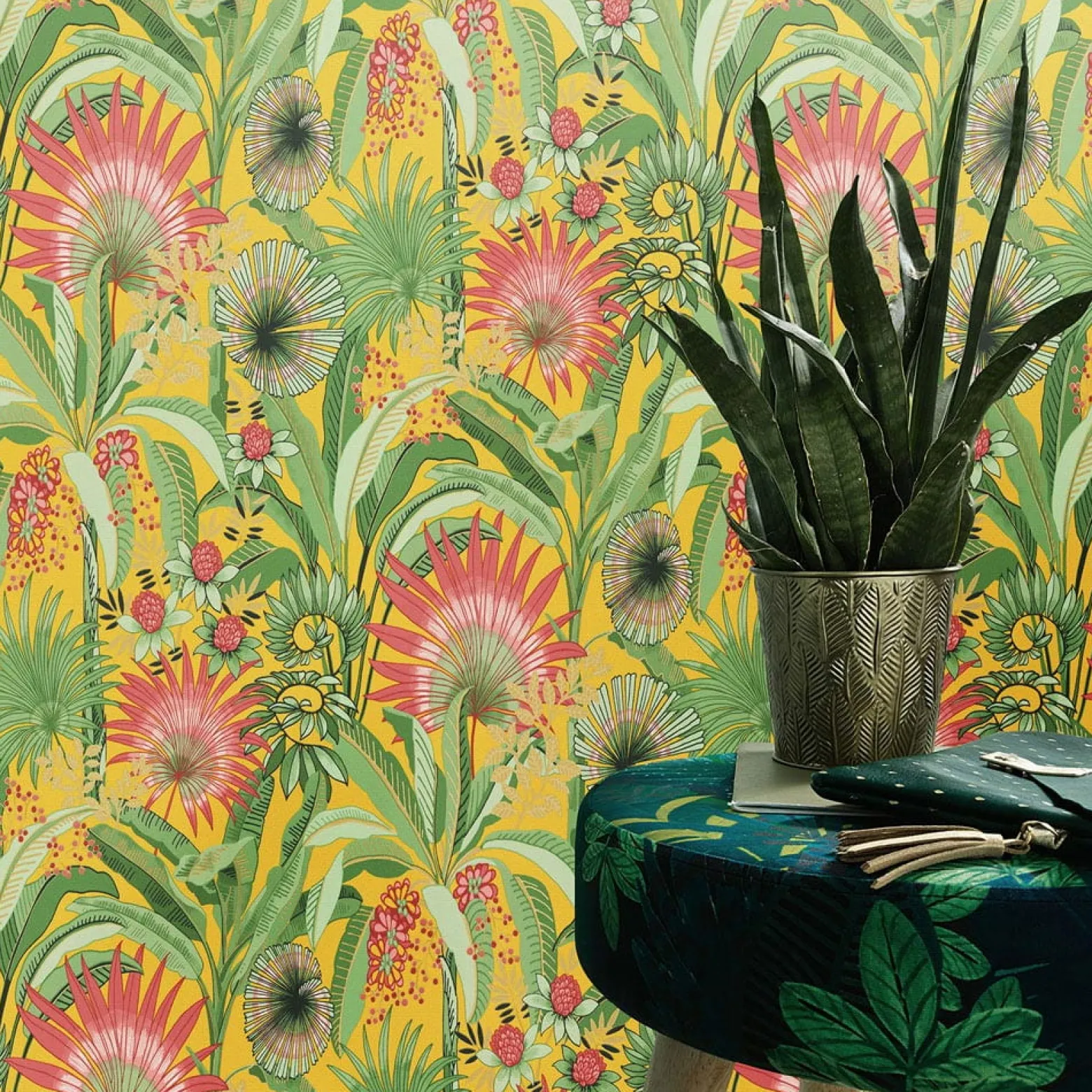Vliestapete Tropisch Floral Gelb Grün Rot 10390-20