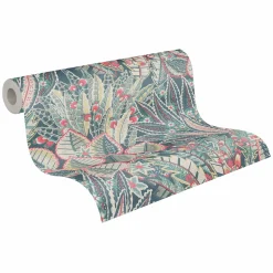 Vliestapete Tropisch Floral Blau Grün Rot 39653-2