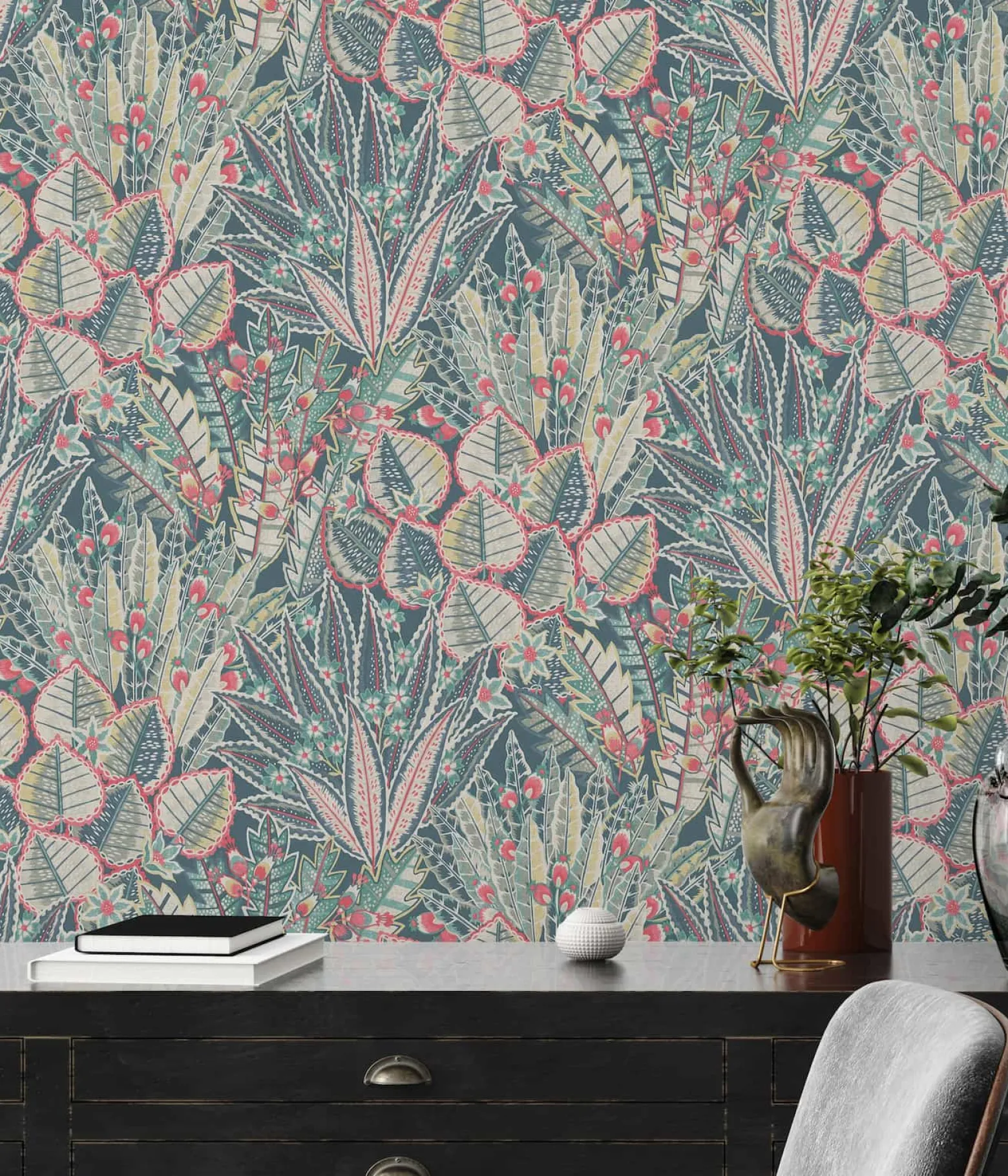 Vliestapete Tropisch Floral Blau Grün Rot 39653-2