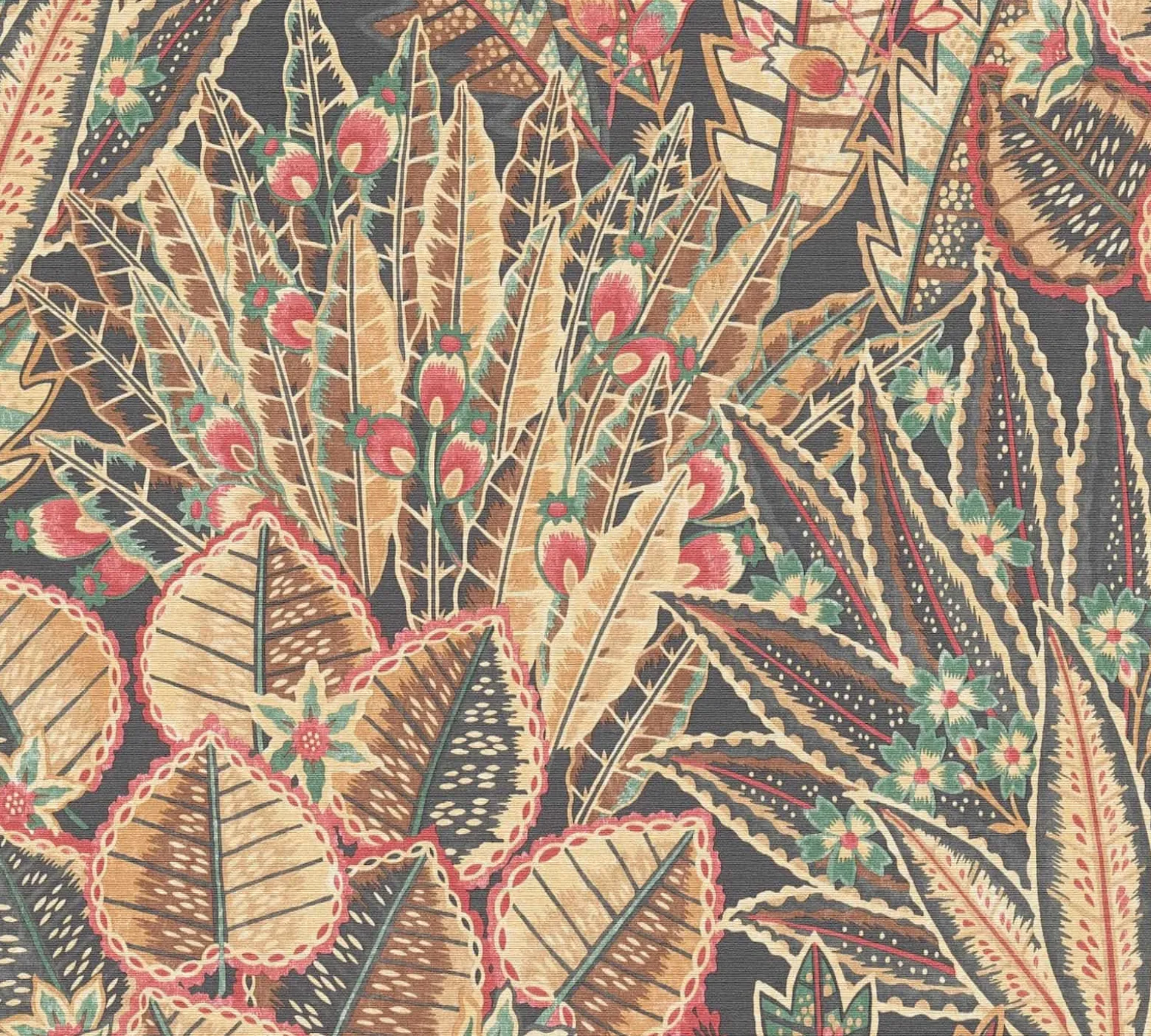 Vliestapete Tropisch Floral Schwarz Beige Rot 39653-1