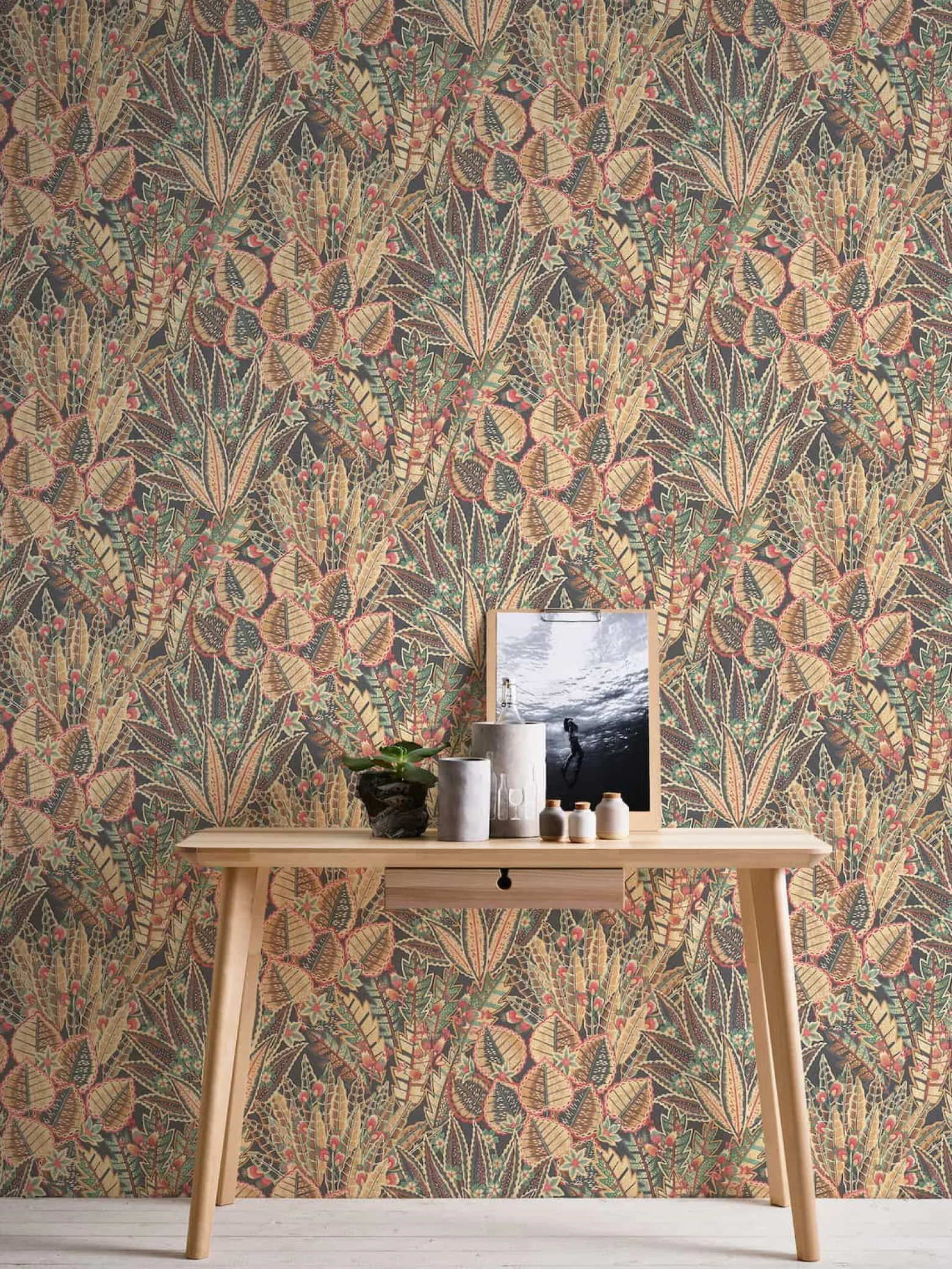 Vliestapete Tropisch Floral Schwarz Beige Rot 39653-1