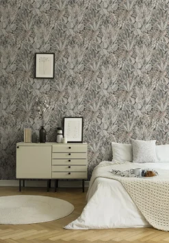 Vliestapete Tropisch Floral Schwarz Grau Braun 39653-3