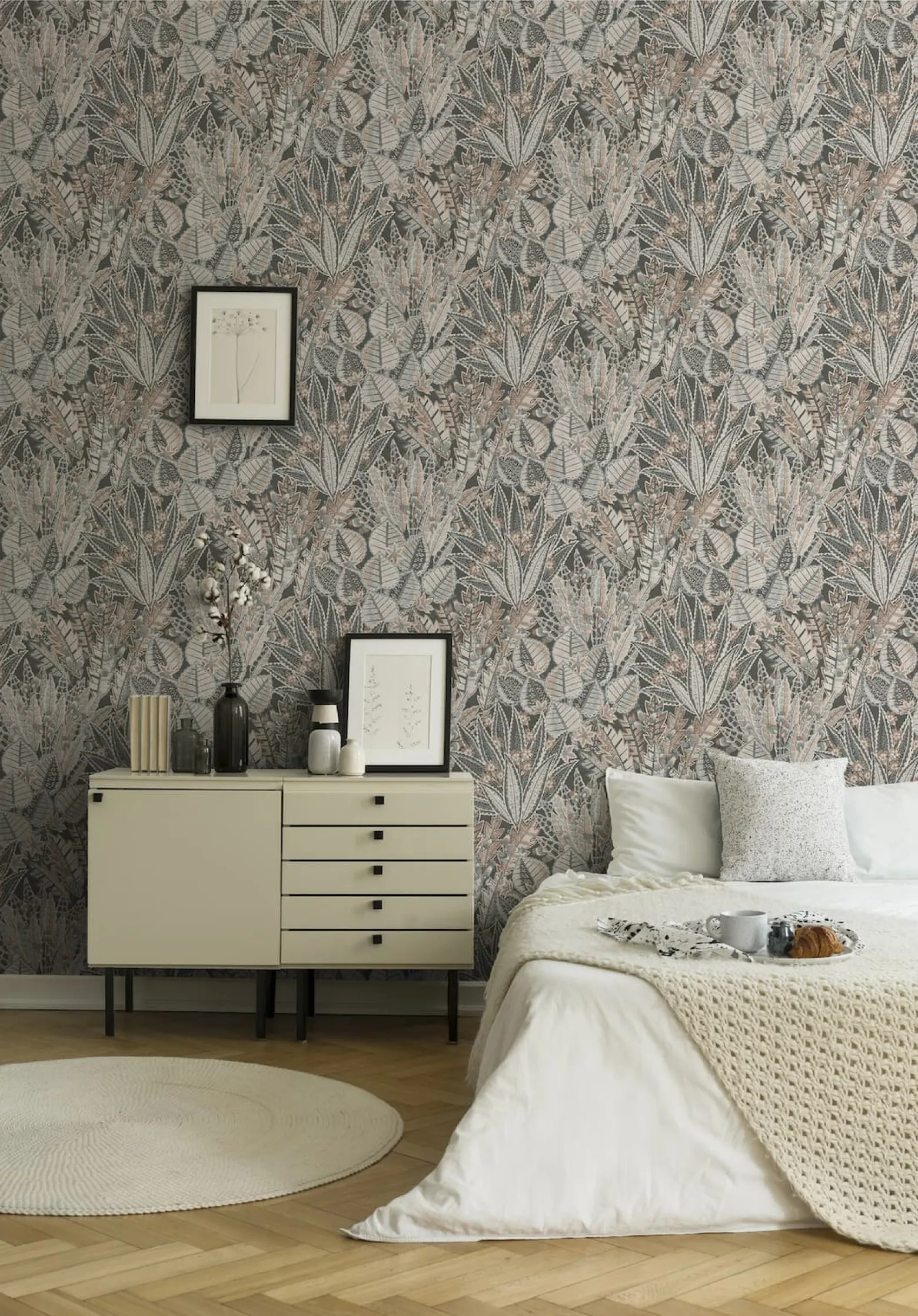 Vliestapete Tropisch Floral Schwarz Grau Braun 39653-3