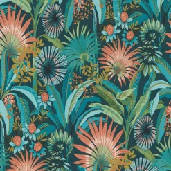 Vliestapete Tropisch Floral Petrol Türkis Orange 10390-19