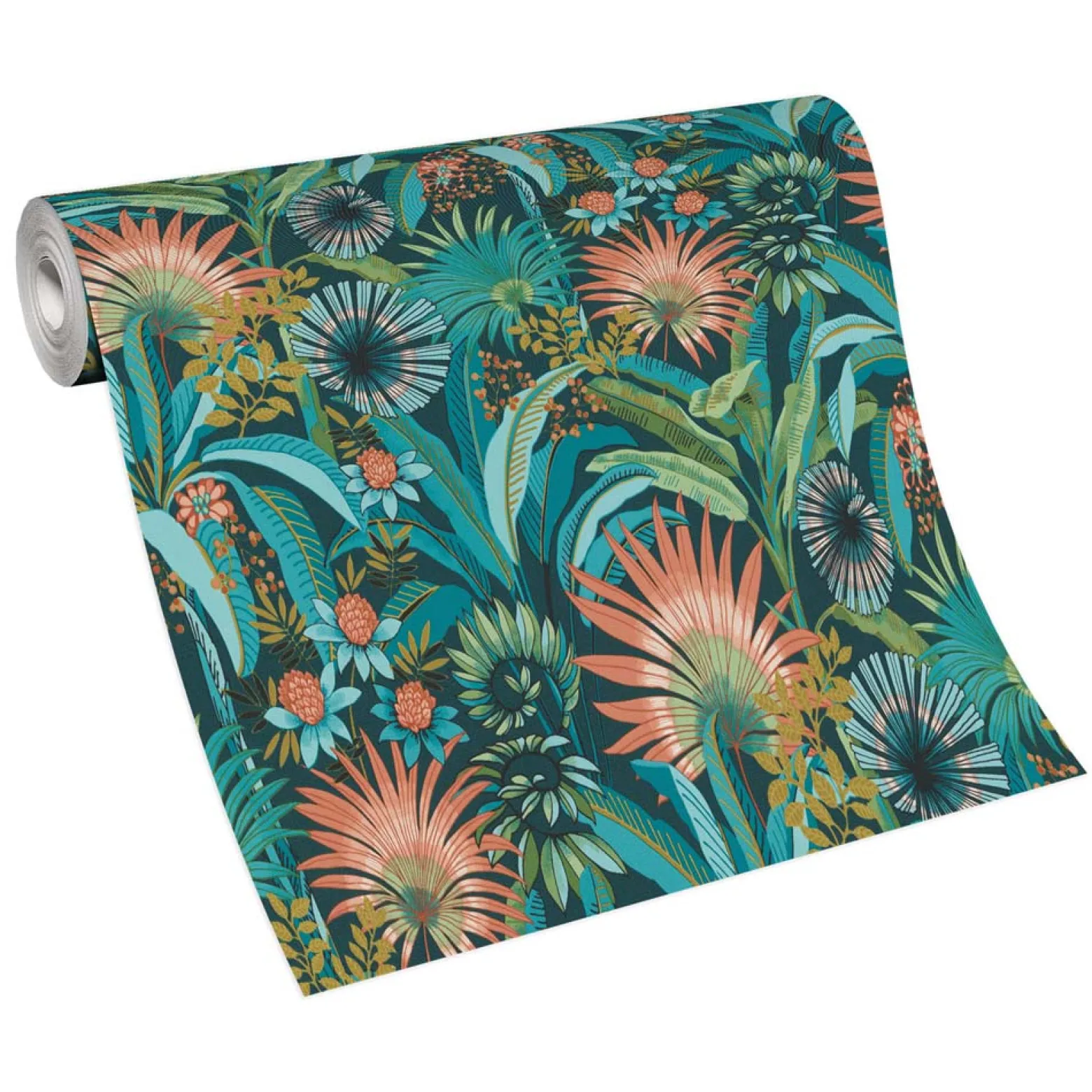 Vliestapete Tropisch Floral Petrol Türkis Orange 10390-19