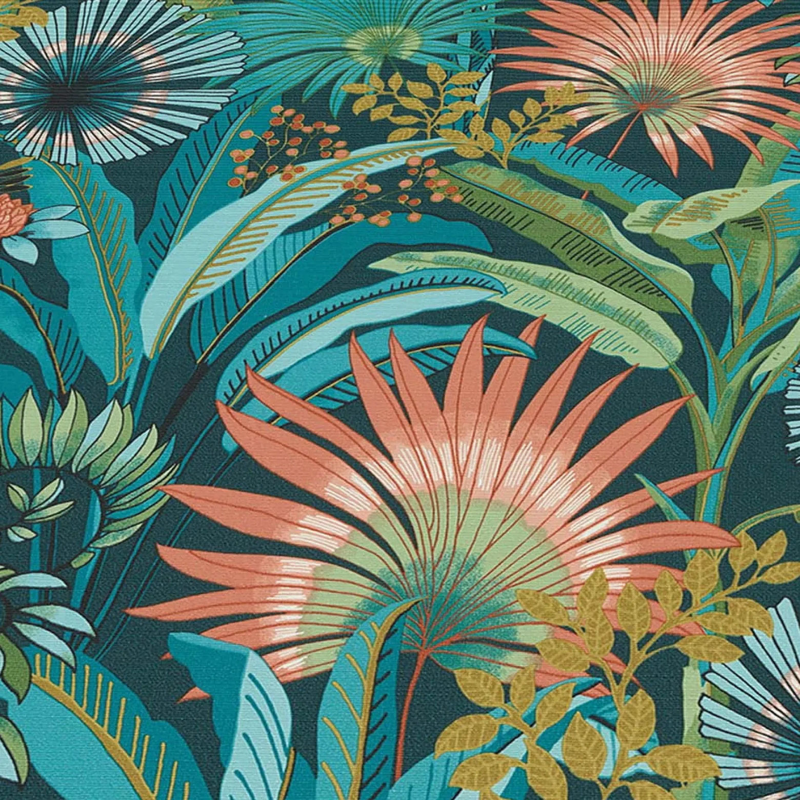Vliestapete Tropisch Floral Petrol Türkis Orange 10390-19