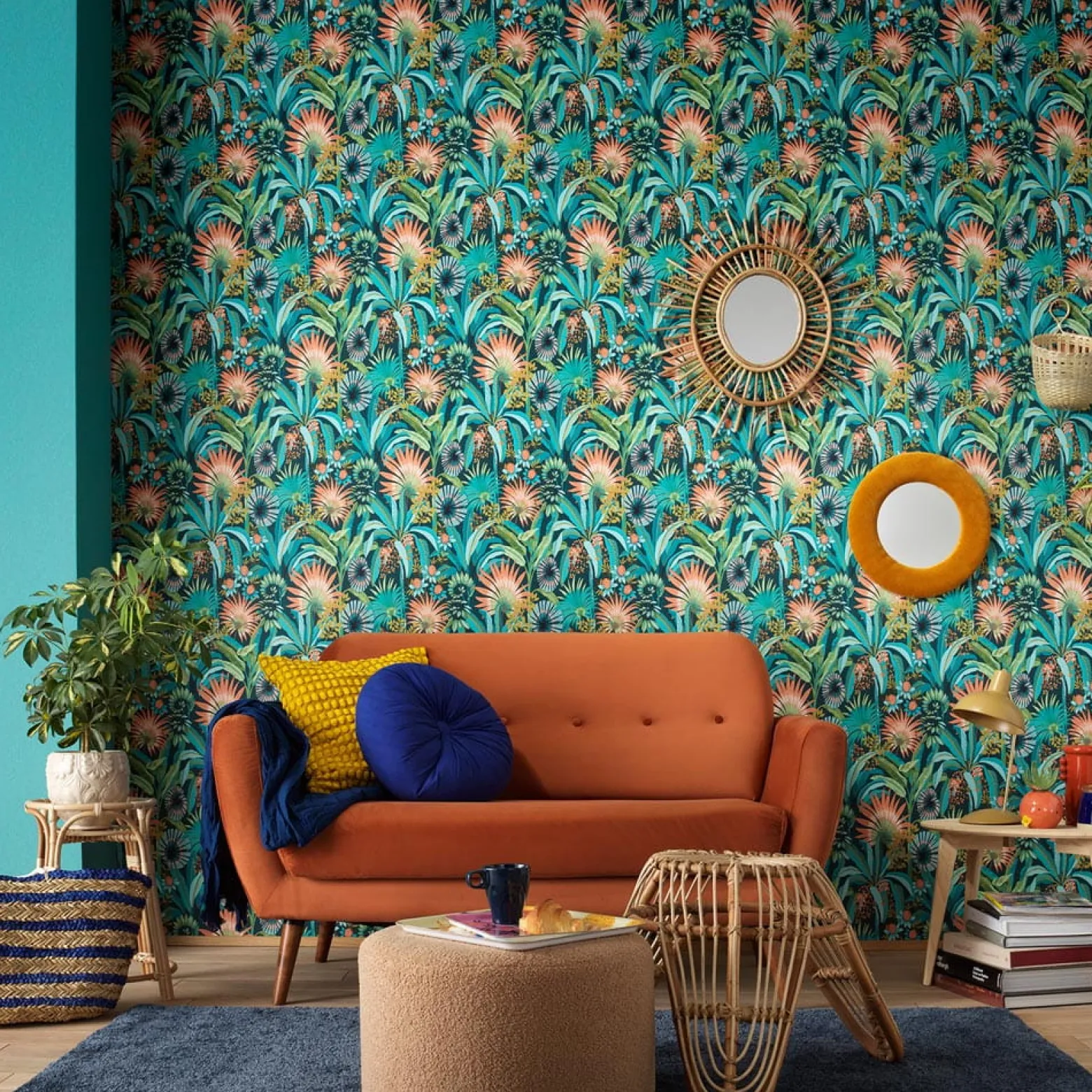 Vliestapete Tropisch Floral Petrol Türkis Orange 10390-19