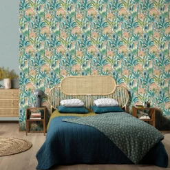 Vliestapete Tropisch Floral Creme Türkis Orange 10390-18