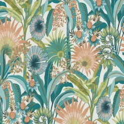 Vliestapete Tropisch Floral Creme Türkis Orange 10390-18