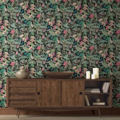 Vliestapete Tropisch Floral Schwarz Grün Rosa 81685