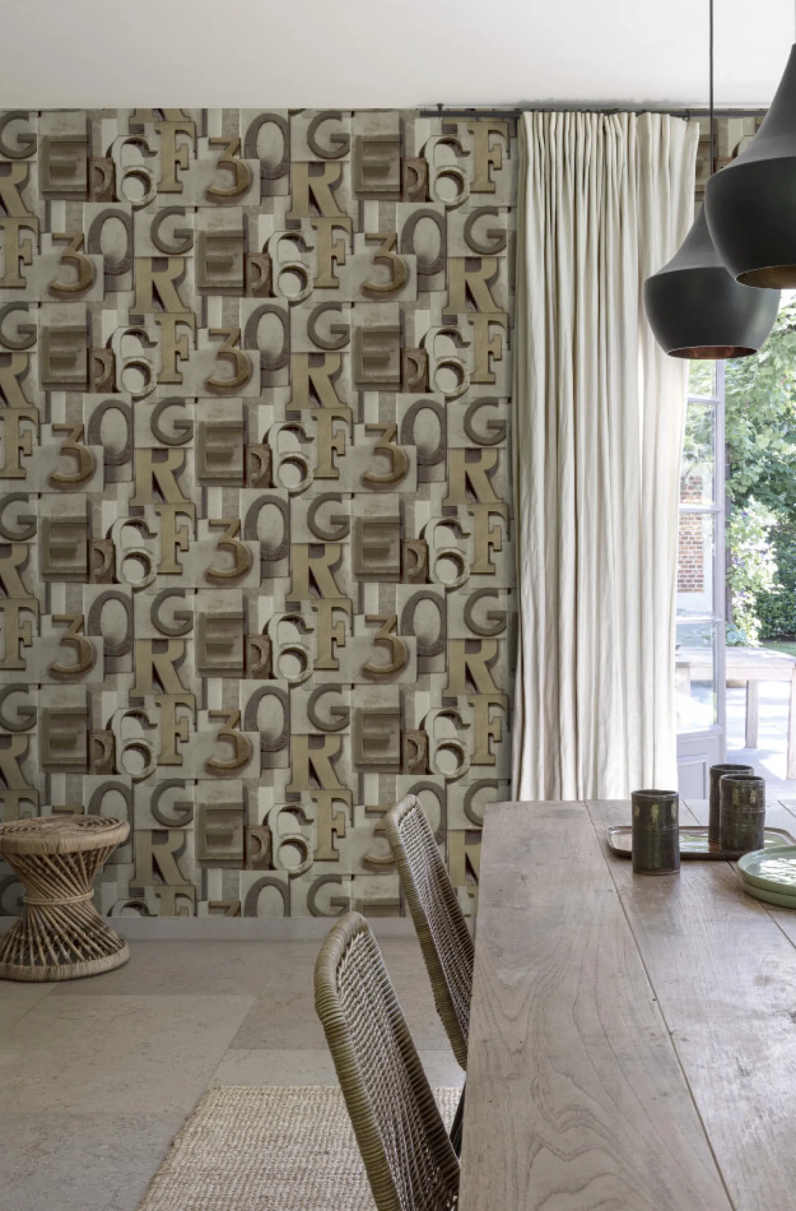 Vliestapete Typografie Beige Braun WL2301