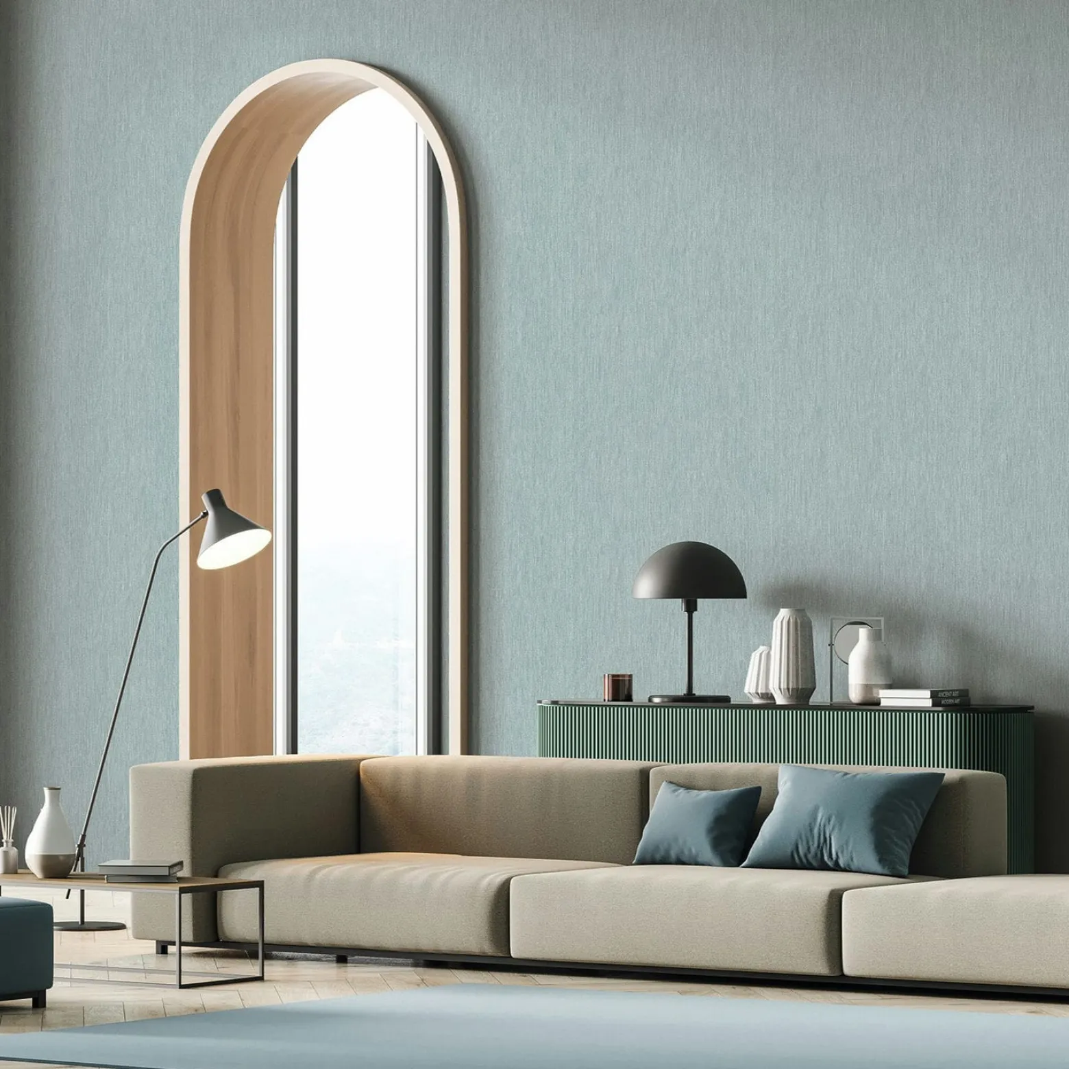 Vliestapete Uni Holzoptik Struktur Blau Grau 35361