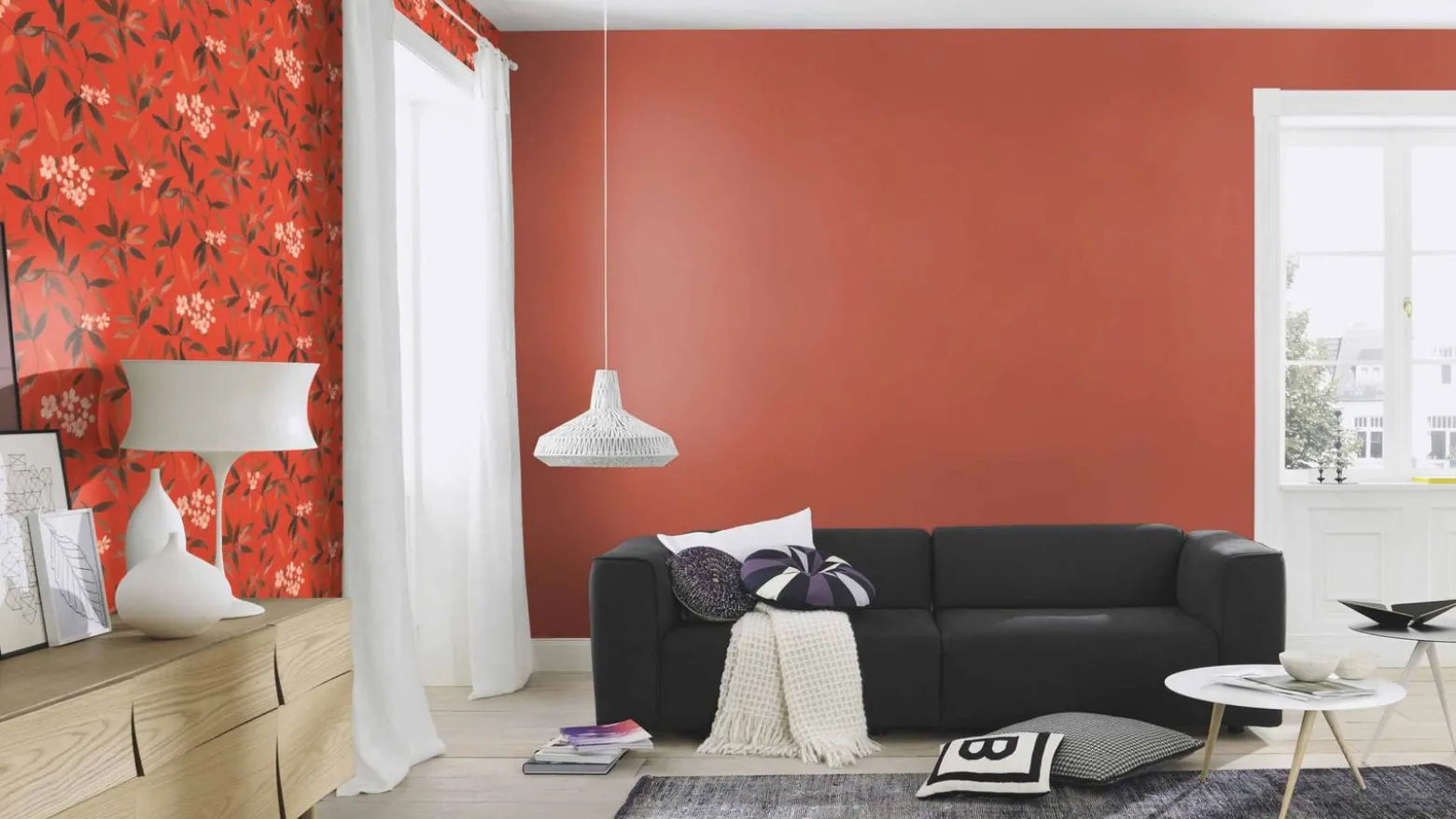 Vliestapete Uni orange-rot 423969