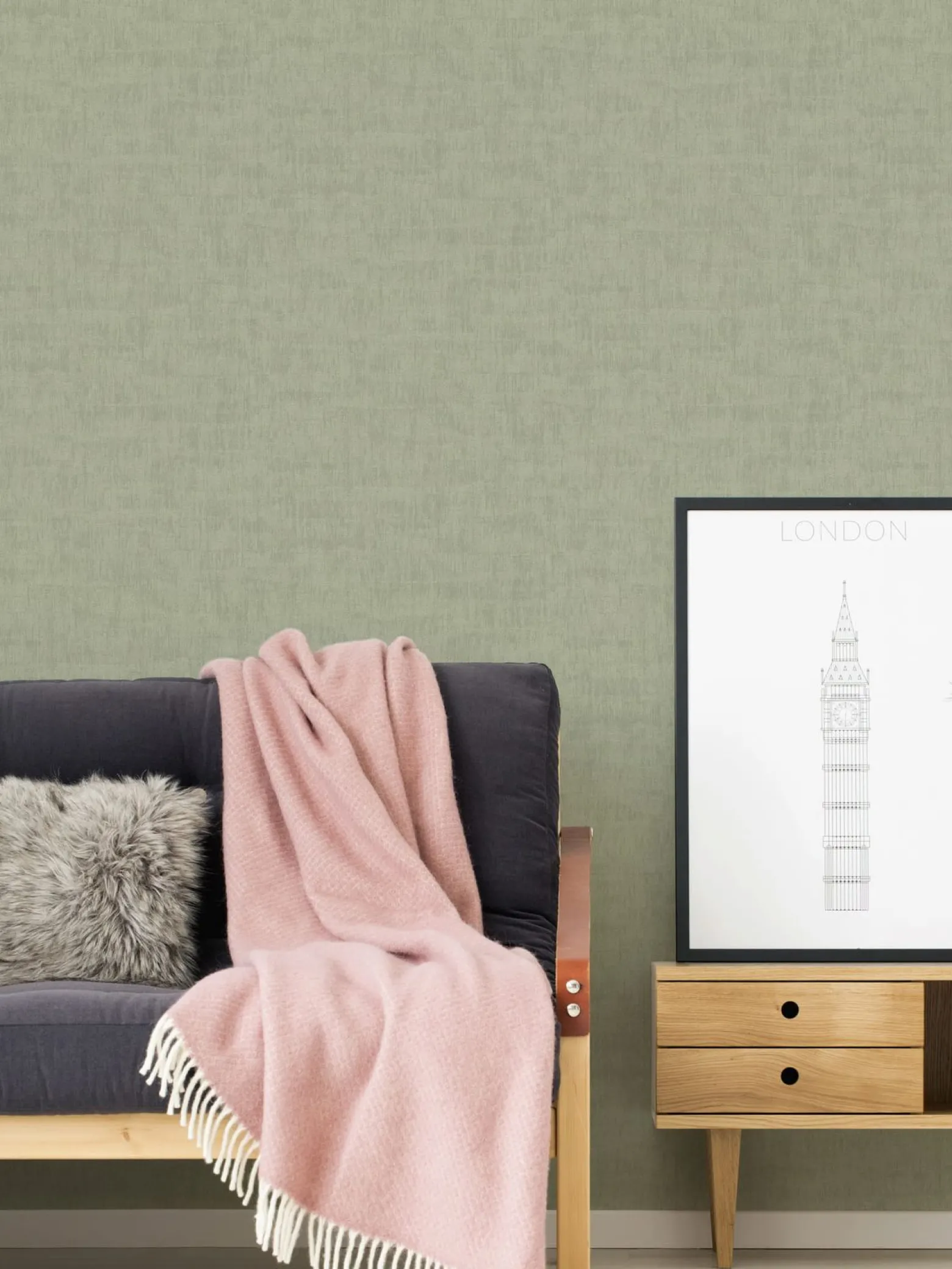 Vliestapete Uni Putz Struktur Grün 39503-7