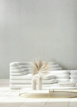 Vliestapete Uni Stoff Optik Weiß Metallic 34501