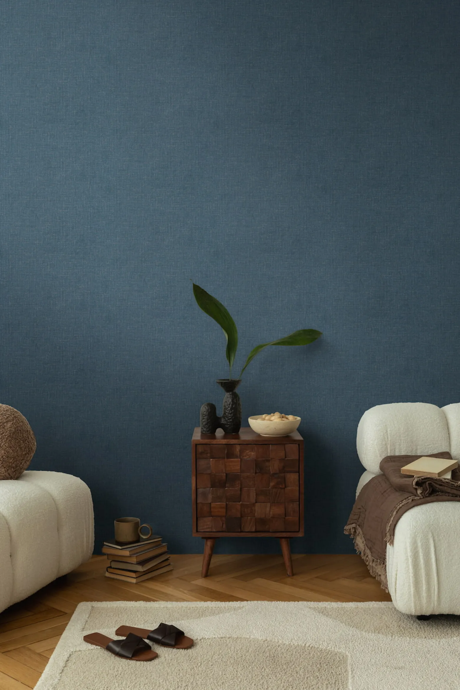 Vliestapete Uni Struktur Blau Kupfer Metallic 79067-4