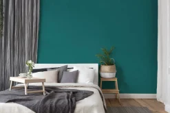 Vliestapete Uni Textil-Optik blau-grün 37749-2