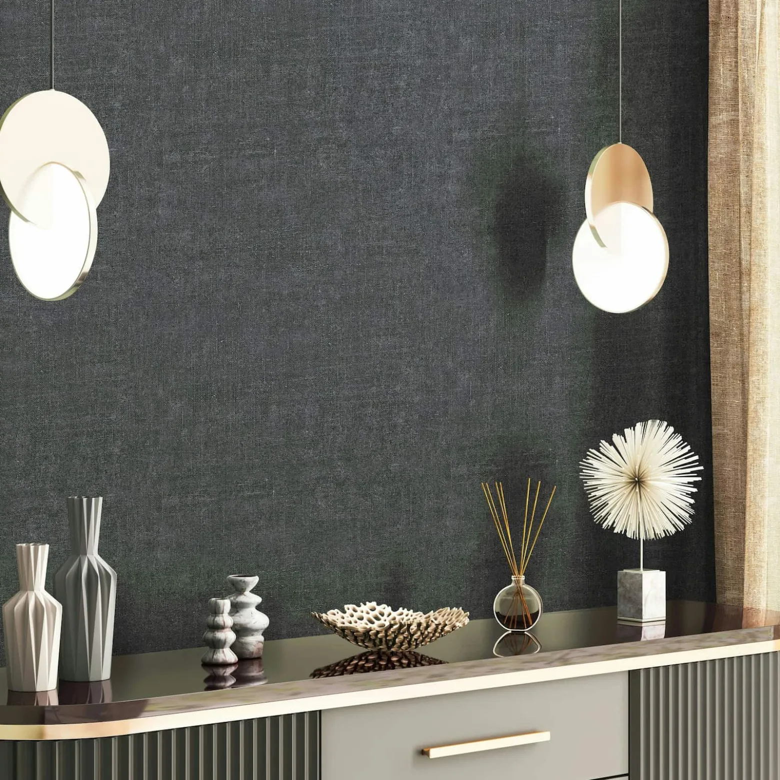 Vliestapete Uni Textil Optik Modern Anthrazit 45772