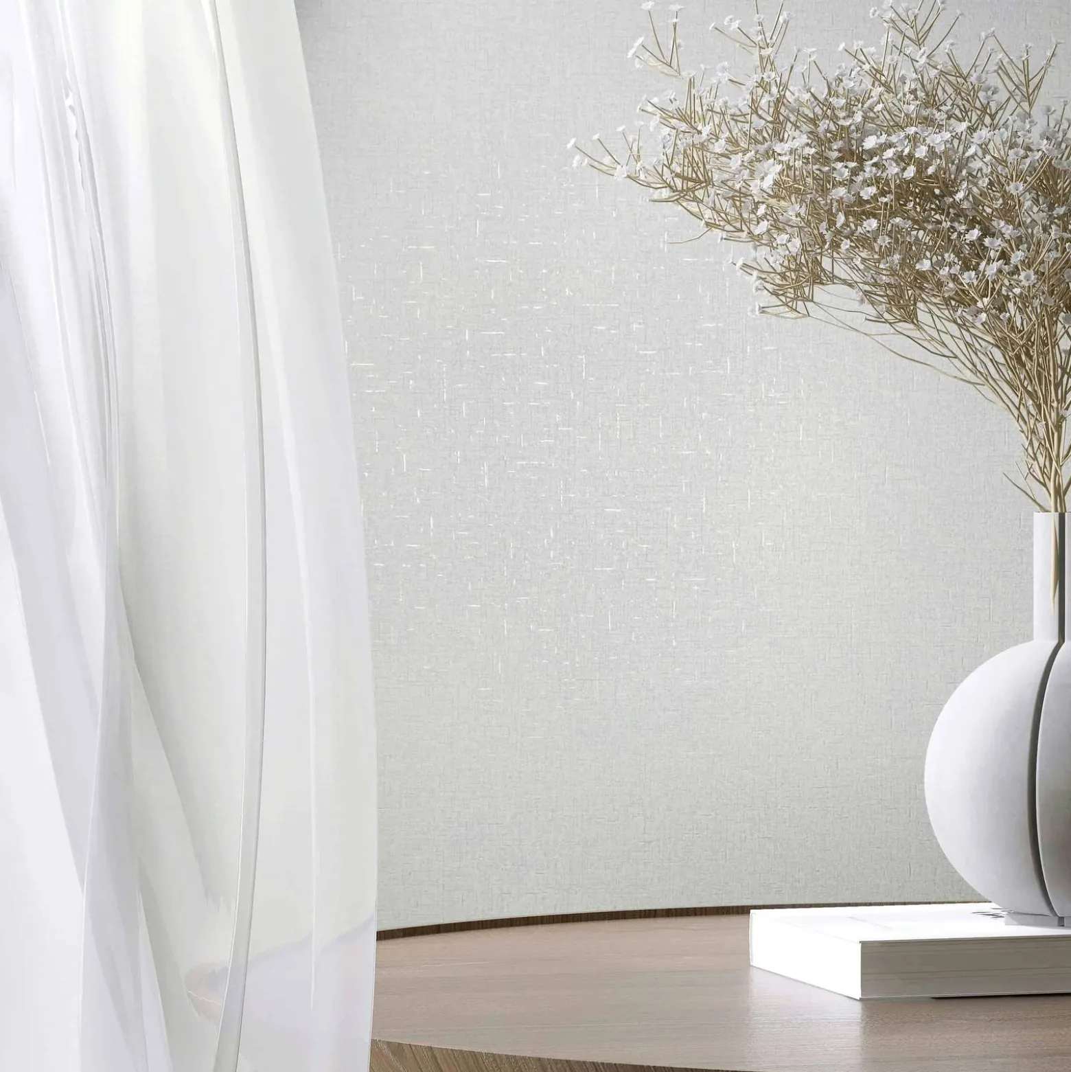 Vliestapete Uni Textiloptik Weiß Creme Metallic 35115