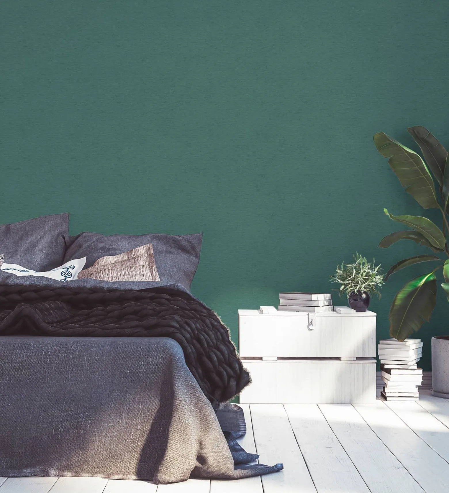 Vliestapete Uni Textil Struktur Petrol Grün 39351-2