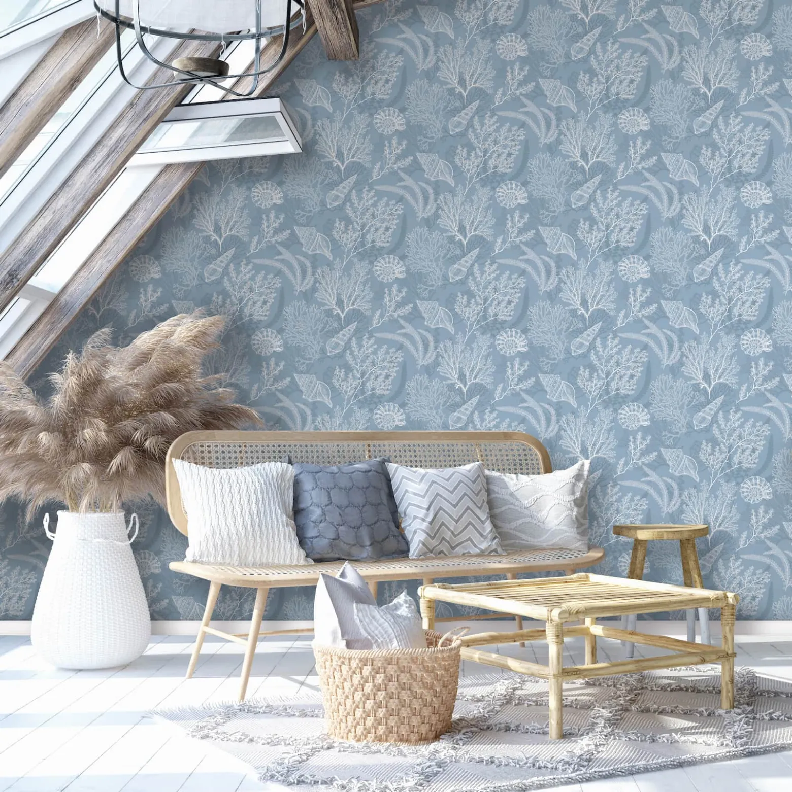 Vliestapete Unterwasser Floral Blau Weiß 81689