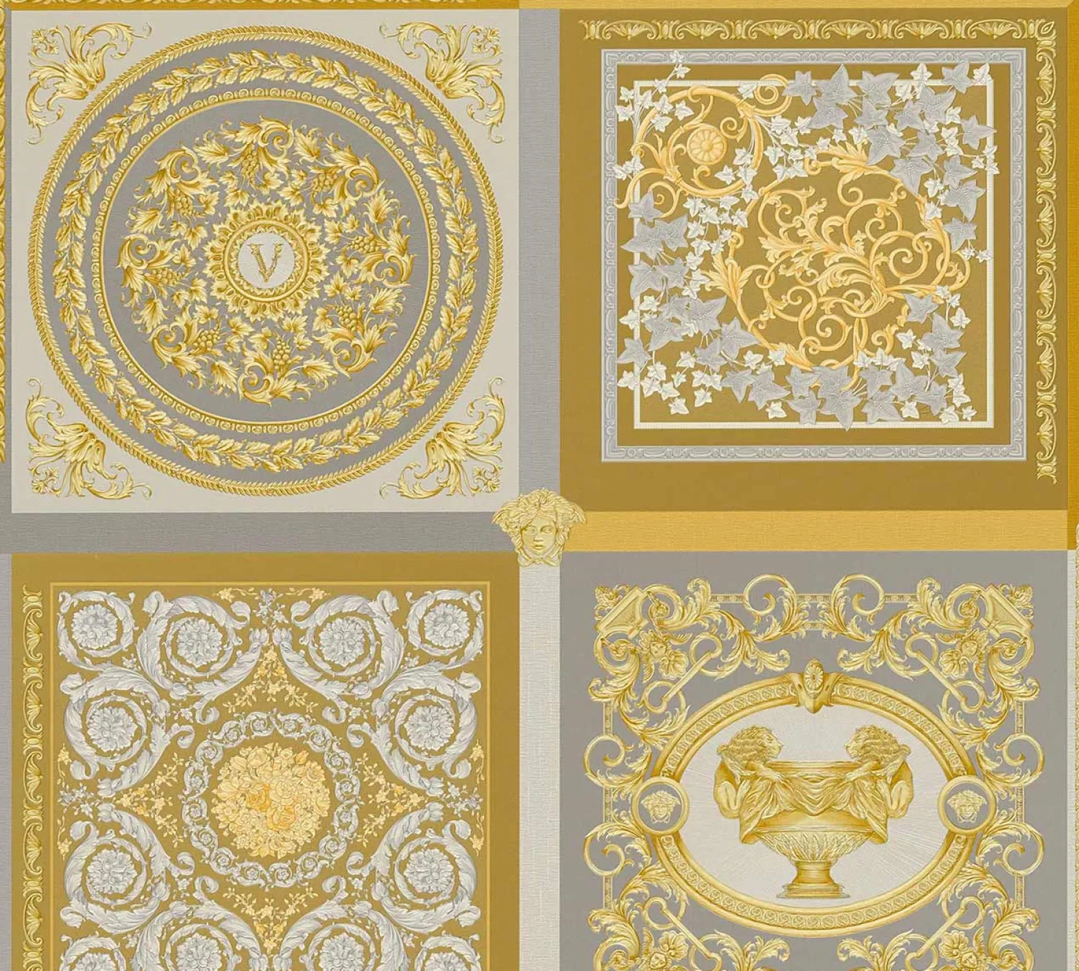 Vliestapete Versace Gold Grau Barock Muster 38704-5