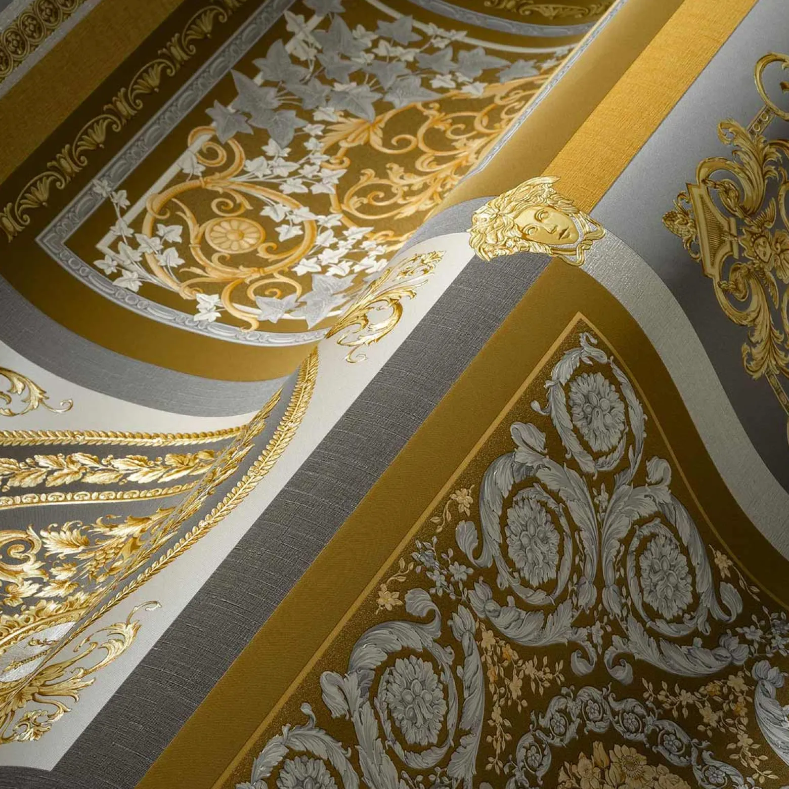 Vliestapete Versace Gold Grau Barock Muster 38704-5