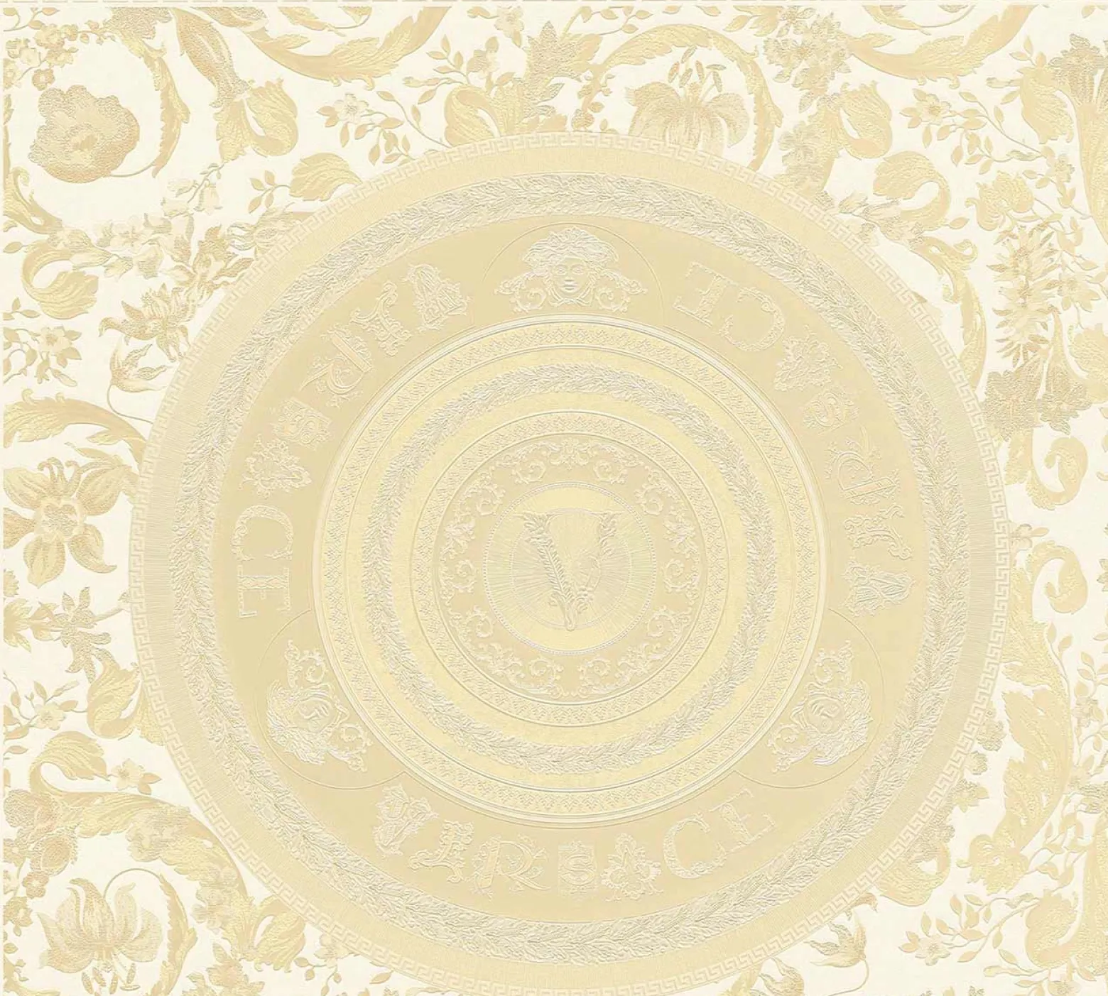 Vliestapete Versace Perlmutt Weiß Logo Floral 38705-3