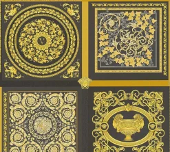 Vliestapete Versace Schwarz Gold Barock Muster 38704-3