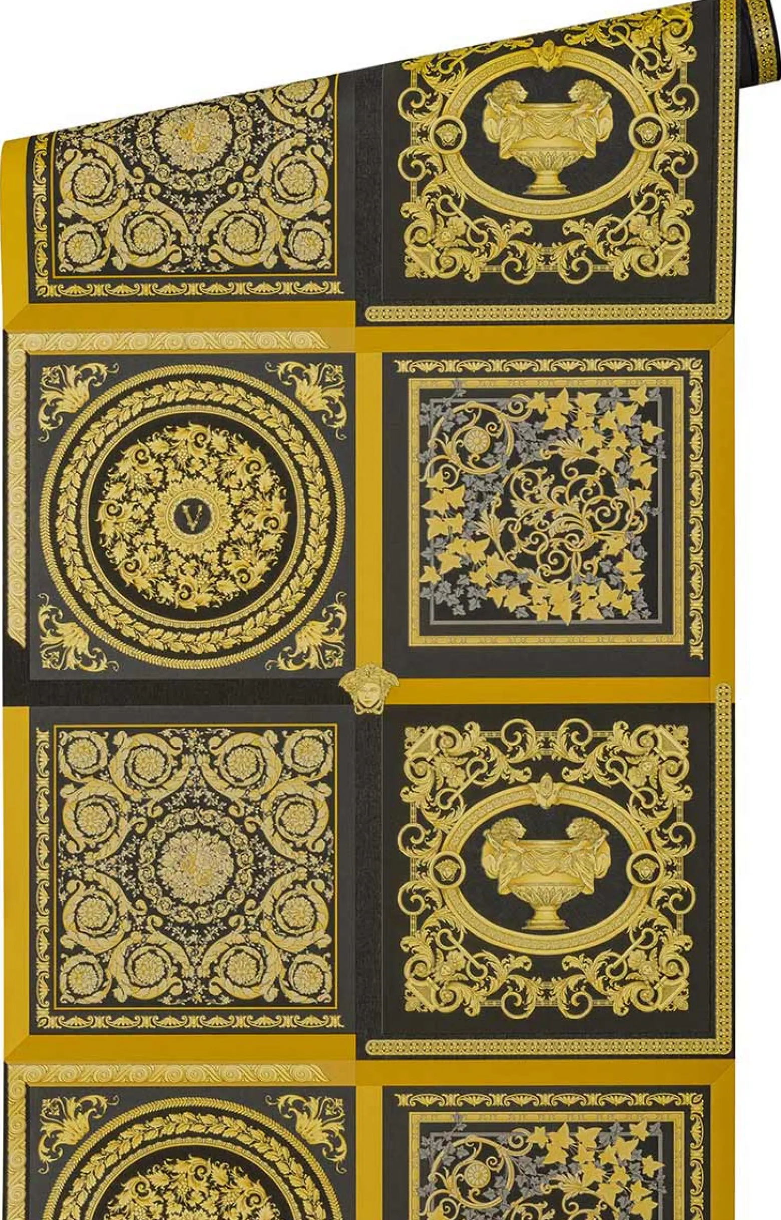 Vliestapete Versace Schwarz Gold Barock Muster 38704-3