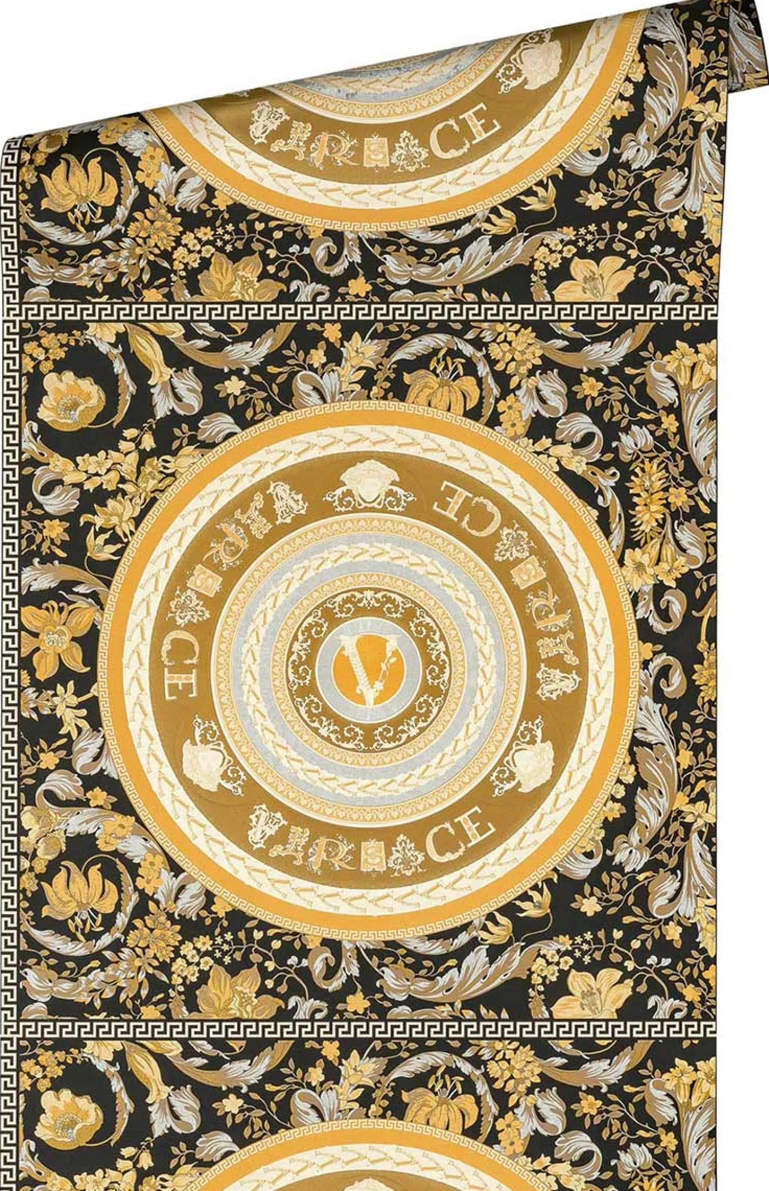 Vliestapete Versace Schwarz Gold Logo Floral 38705-5