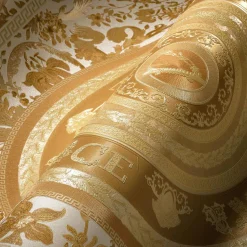 Vliestapete Versace Weiß Gold Logo Floral 38705-4