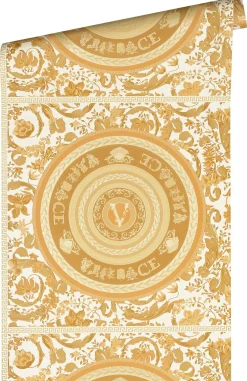 Vliestapete Versace Weiß Gold Logo Floral 38705-4