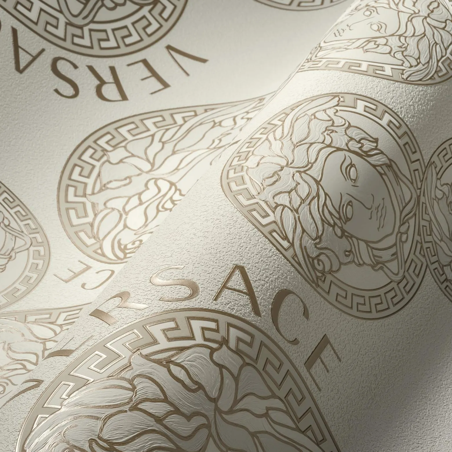 Vliestapete Versace Weiß Perlbeige Logo 38610-3