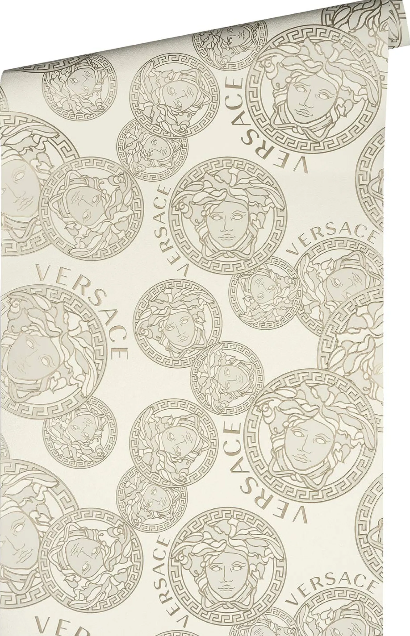 Vliestapete Versace Weiß Perlbeige Logo 38610-3