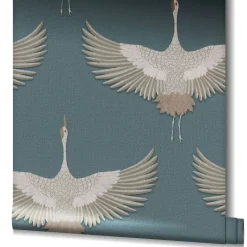 Vliestapete Vögel Textil Optik Blau Kupfer Metallic 34531