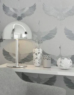 Vliestapete Vögel Textil Optik Grau Silber Metallic 34530