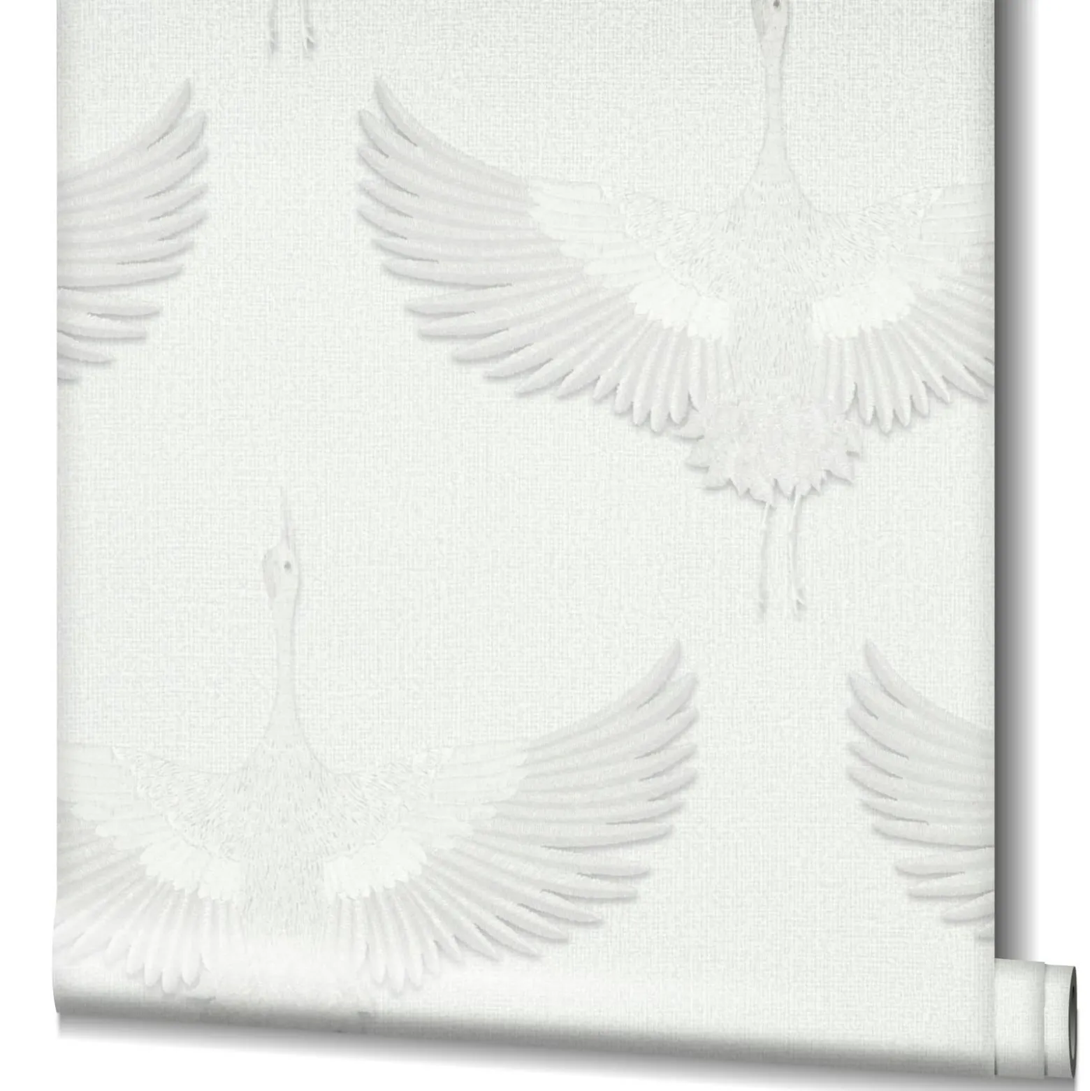 Vliestapete Vögel Textil Optik Weiß Metallic 34528