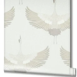Vliestapete Vögel Textil Optik Weiß Beige Metallic 34529