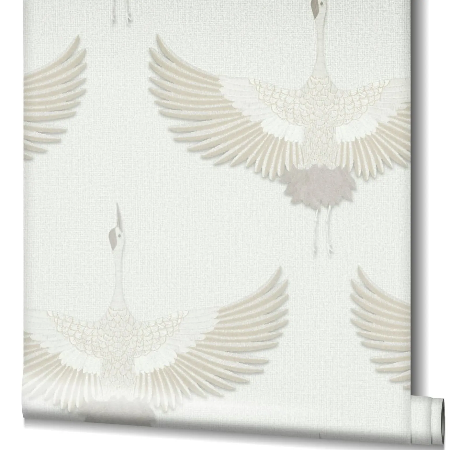 Vliestapete Vögel Textil Optik Weiß Beige Metallic 34529