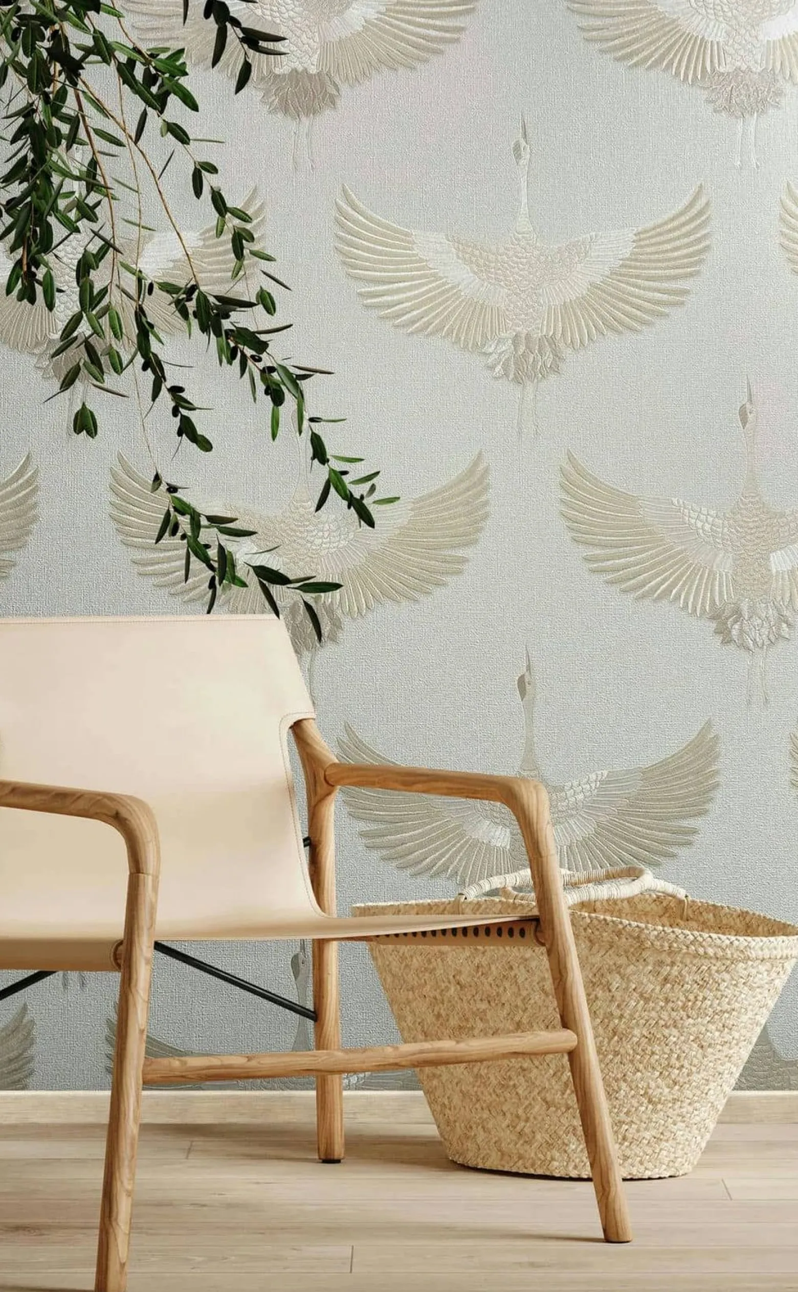 Vliestapete Vögel Textil Optik Weiß Beige Metallic 34529